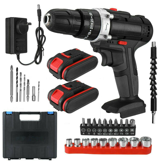 48V Cordless Drill+ 2 Battery Heavy Duty Impact Driver Brushless Hammer Kit