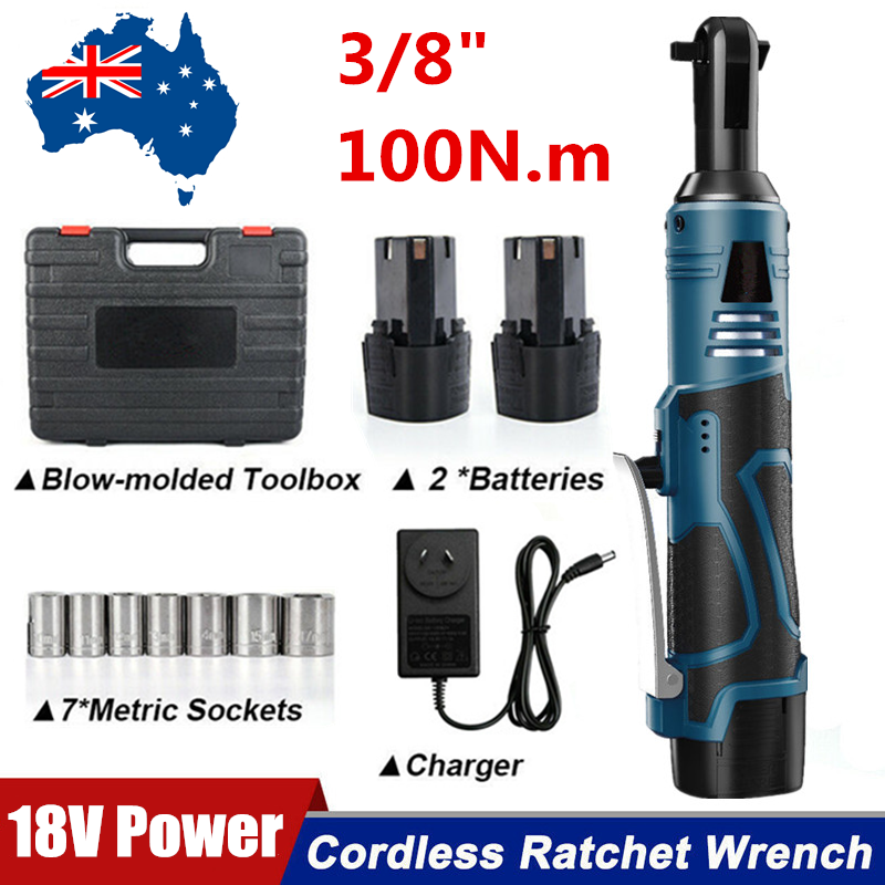Cordless Electric Ratchet Right Angle Wrench Tool 3/8'' 18V 90° 100Nm +Battery
