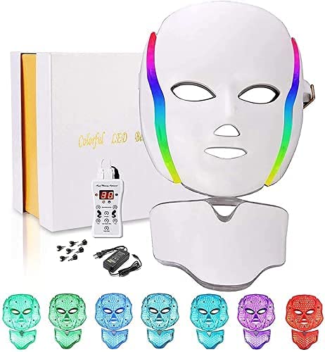 LED Light Photon Face Mask Neck Rejuvenation Skin Facial Wrinkle Therapy 7+1