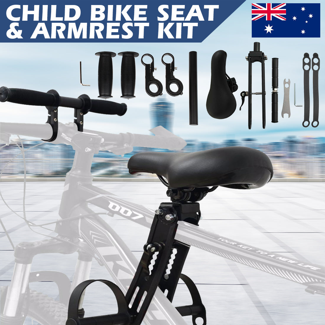 Kids Bike Seat and Handlebar Accessory Combo Pack - Complete Set | Front Mounted Bicycle Seats for Children 2-5 Years