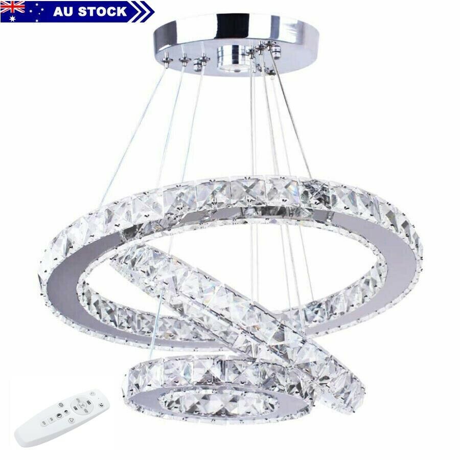 Modern Big 54W Crystal LED Ceiling Light 3 Crystal Ring Pendant Chandelier Lamp