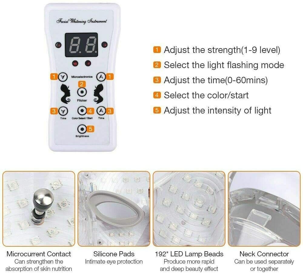 LED Light Photon Face Mask Neck Rejuvenation Skin Facial Wrinkle Therapy 7+1