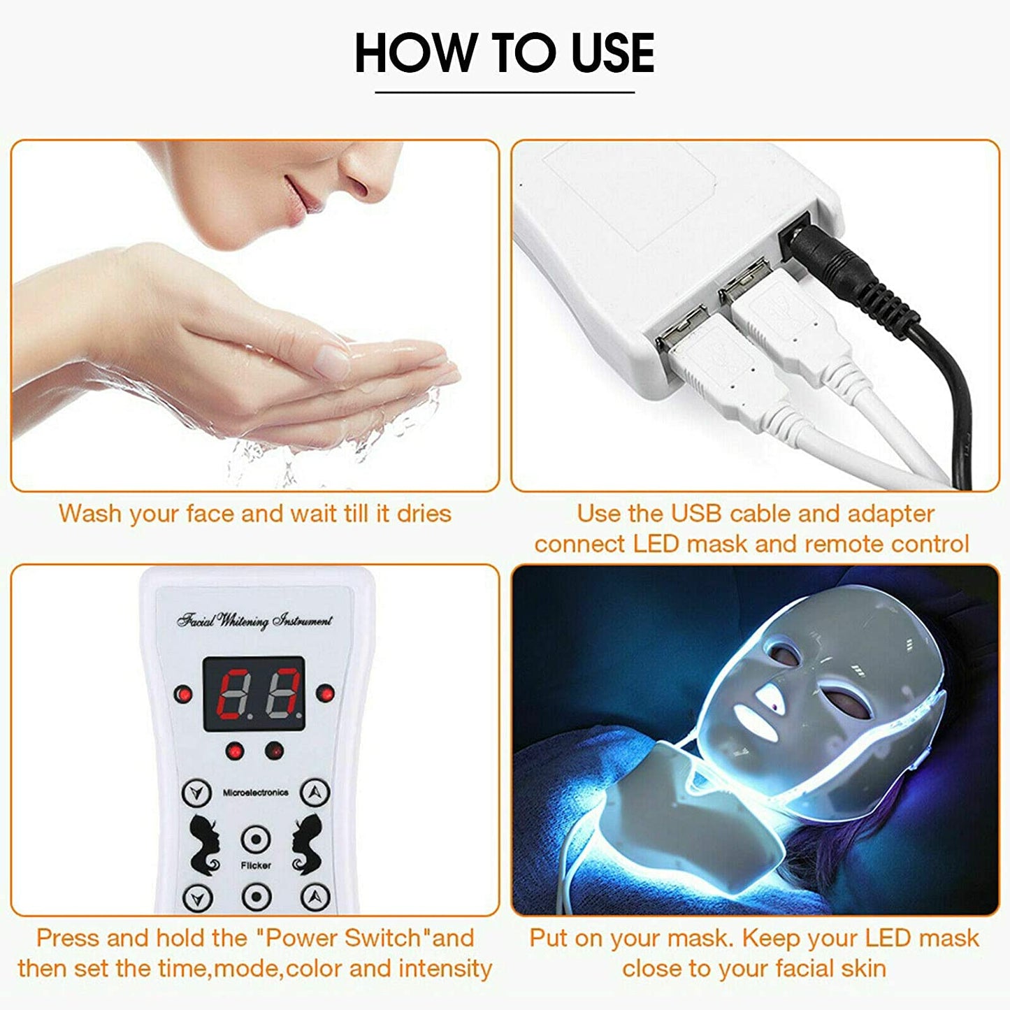 LED Light Photon Face Mask Neck Rejuvenation Skin Facial Wrinkle Therapy 7+1