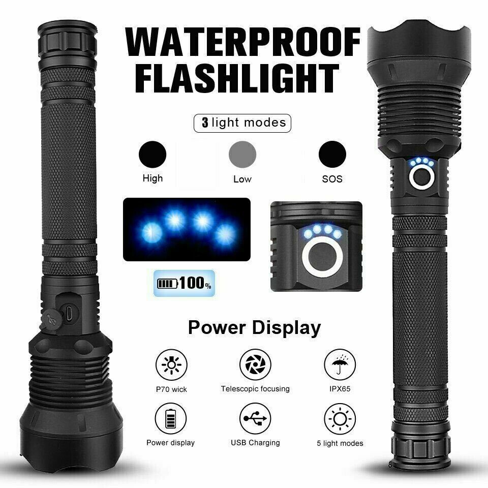 5 Mode Zoomable LED Hunting Torch Powerful 110000LM Tactical Flashlight