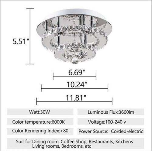 Modern Luxury Crystal 36W LED Ceiling Light Flush Mount Chandelier Bedroom light