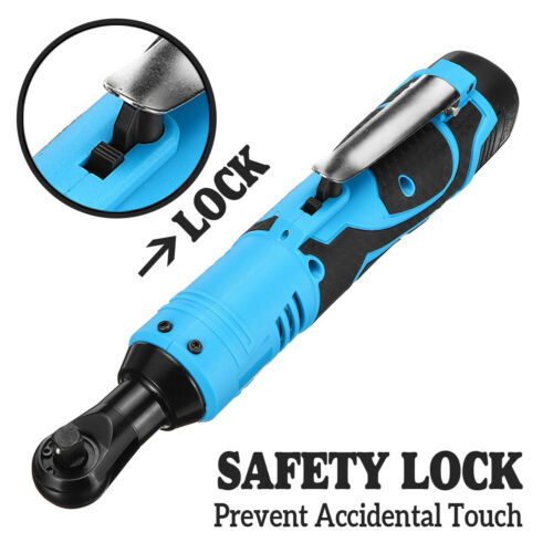 Cordless Electric Ratchet Right Angle Wrench Tool 3/8'' 18V 90° 100Nm +Battery