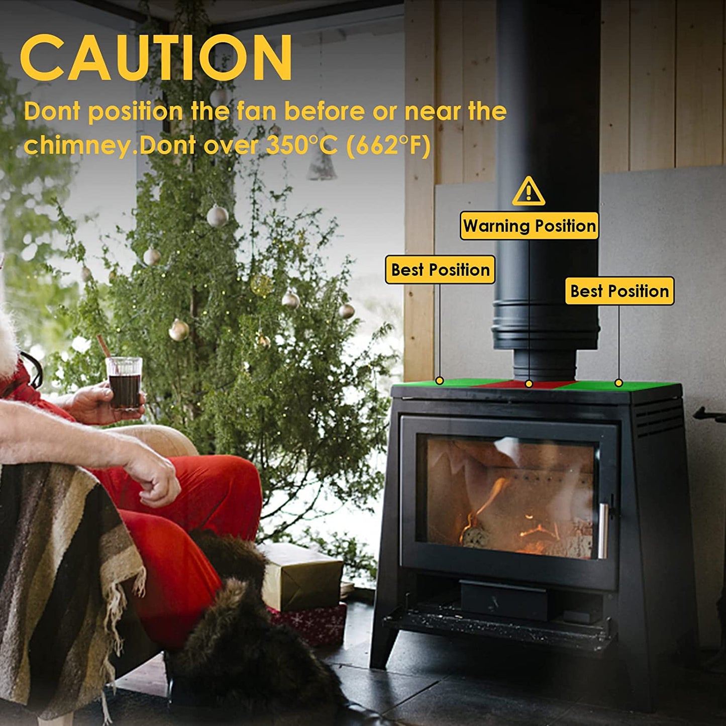 6 Blade Fireplace Stove Fan Heat Self-Powered Wood Top Burner Eco Heater Silent