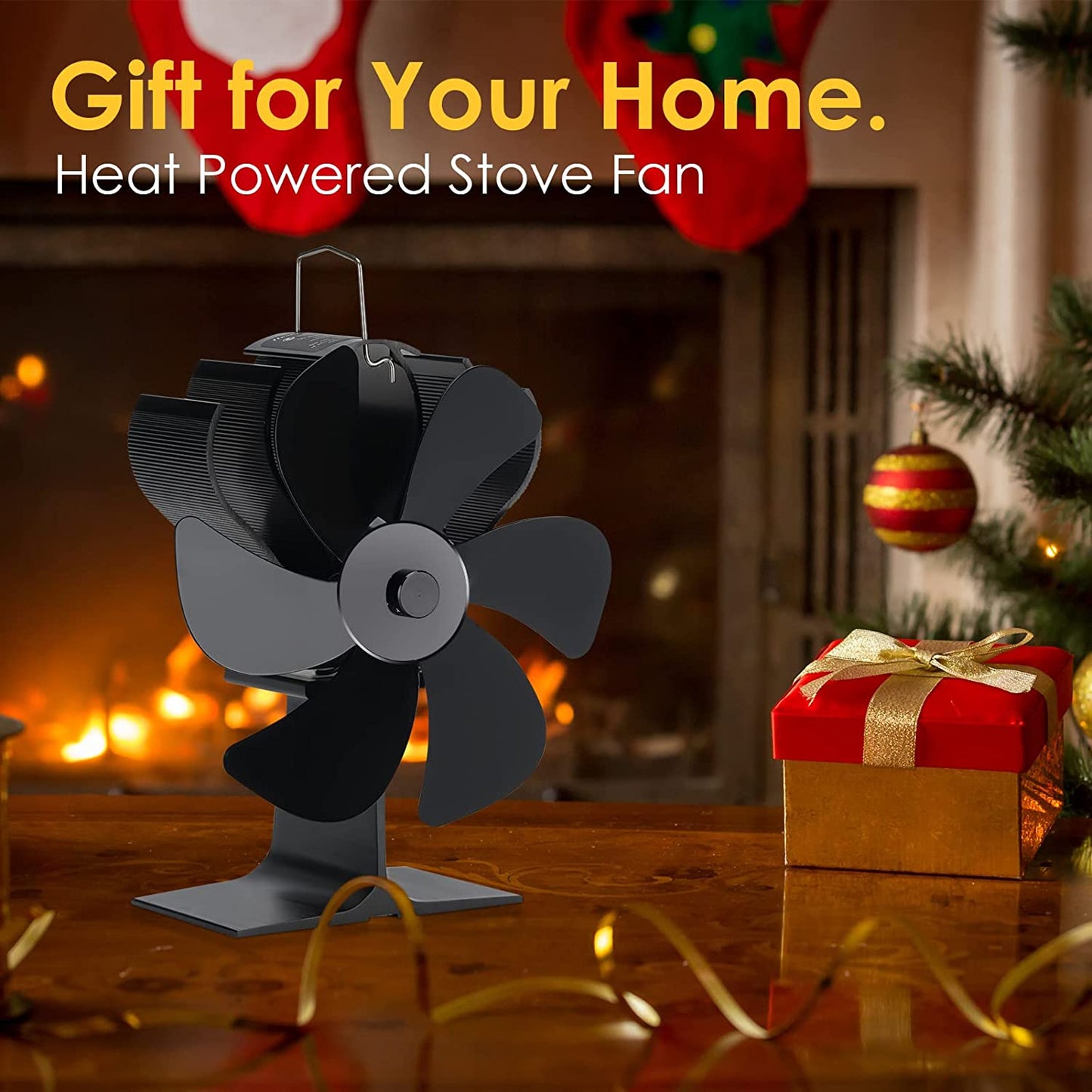 6 Blade Fireplace Stove Fan Heat Self-Powered Wood Top Burner Eco Heater Silent
