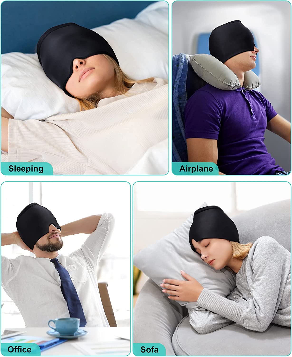 Headache Migraine Relief Hat - Hot & Cold Full Surrounding Migraine Relief Mask Ice Pack Cap, for Tension Sinus Headache, Fever, Stress Relief, Puffy Eye, Dark Circle, Sports Cold Compress