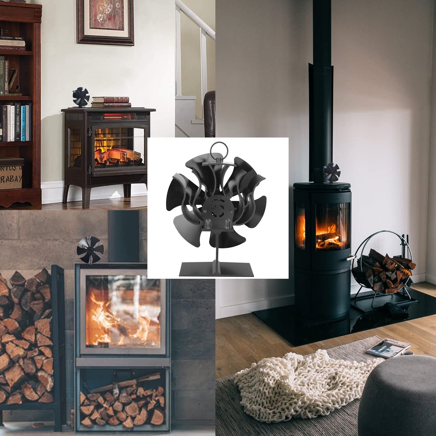 6 Blade Fireplace Stove Fan Heat Self-Powered Wood Top Burner Eco Heater Silent