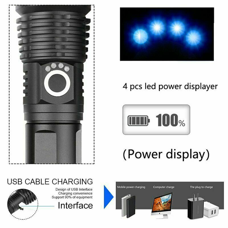 5 Mode Zoomable LED Hunting Torch Powerful 110000LM Tactical Flashlight