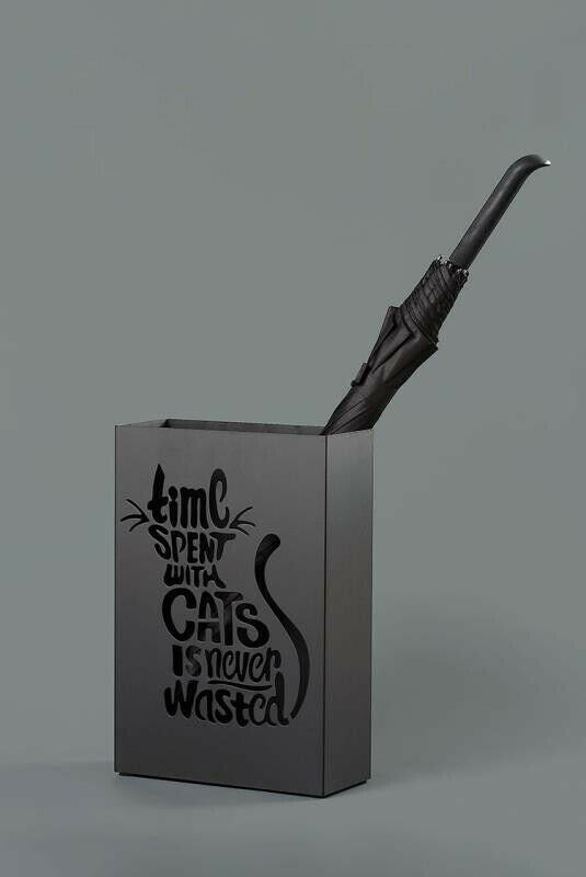Cat Metal Modern Umbrella Stand Holder; Black Umbrella Garden & Outdoor Parasol Base Holder Storage